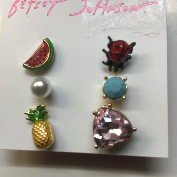 Betsey Johnson Jewelry - Betsey Johnson 3 Pair Fruit and Bug Earrings